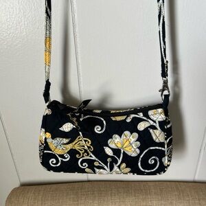 Vera Bradley Small Crossbody Black w/ Yellow Floral Print